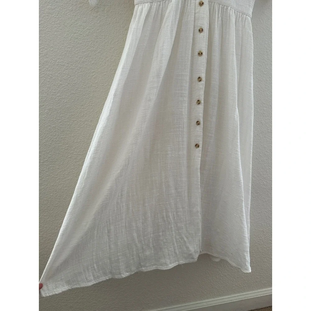 Free People White Cotton V-Neck Button Front Midi Dress Coquette Boho Small